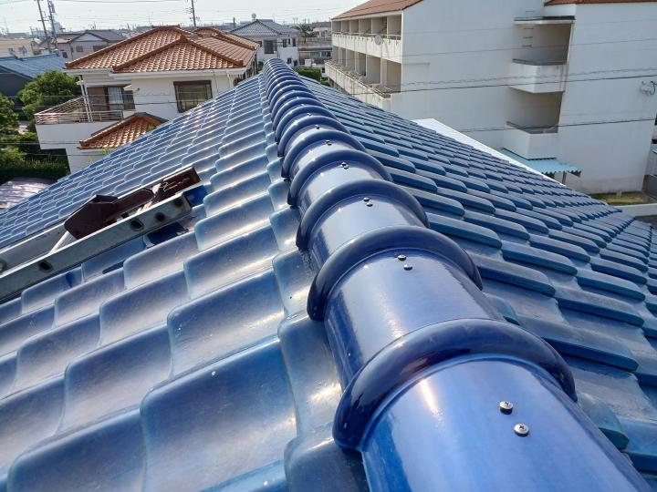 屋根　棟　瓦　築替え　7寸丸　一本葺せ　雨漏り　工事　修理