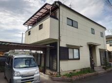 施工前　建物　全景　様子　一部　ｶｰﾎﾟｰﾄ　強度　ある　養生　足場　設置　塗装