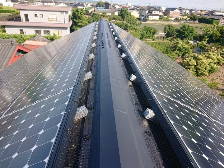 屋根　太陽光パネル　鳩対策工事　工事　完了