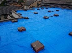 ブルーシート　重ね部　水下　敷　雨水　入らない