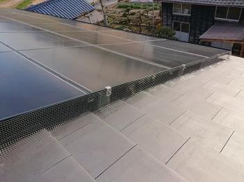 太陽光パネル　側面　ステンレス網　取付　鳩　入れない　施工完了