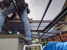 塗装　完了後　足場ばらし　ポリカ屋根　復旧中