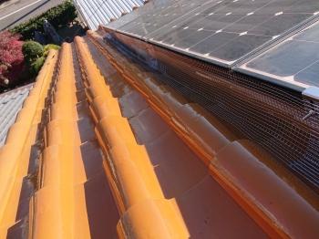 太陽光パネル　側面　ステンレス網　取付　完了　屋根