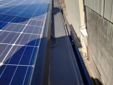 太陽光パネル下に鳩が侵入し、パネルのケーブルを押し出しているようでした。押し出されたケーブルは紫外線で劣化しており、発電効率の低下や故障につながる恐れもあります。